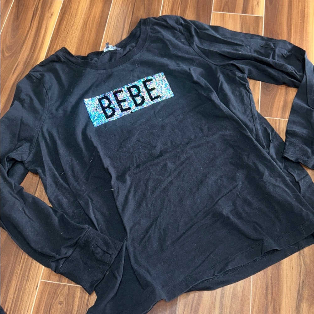 1X Bebe sport cotton long sleeve T-shirt sequin bling logo